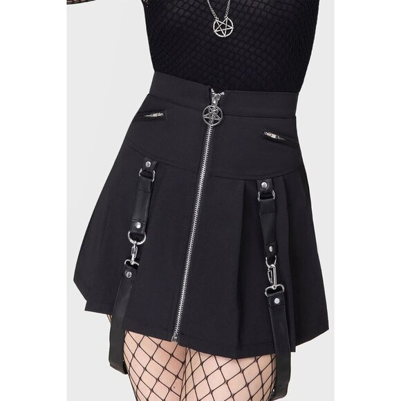 Killstar Killer Blaire B*tch Mini Mini Skirt Black Silver Women S - Picture 5 of 14